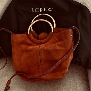Suede J Crew purse with brass handles